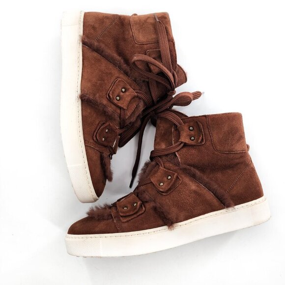 NAVYBOOT SWITZERLAND Brown Suede Lace Up High Top Sneakers Real Fur - Picture 7 of 10